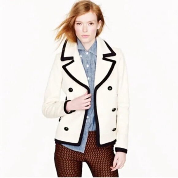 J. Crew Nello Gori Tipped Wool Peacoat Antique White 0 - Picture 4 of 16